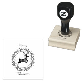 Merry Christmas Deer Wood Art Stamp ラバースタンプ