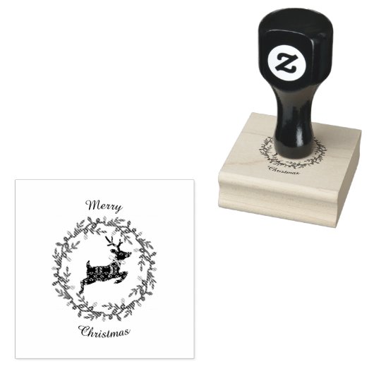 Merry Christmas Deer Wood Art Stamp ラバースタンプ (押印)