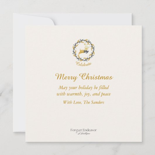 Merry Christmas Deer Yellow Cream Flat Card (裏面)