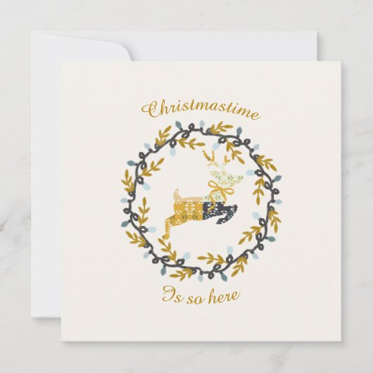 Merry Christmas Deer Yellow Cream Flat Card        (正面)
