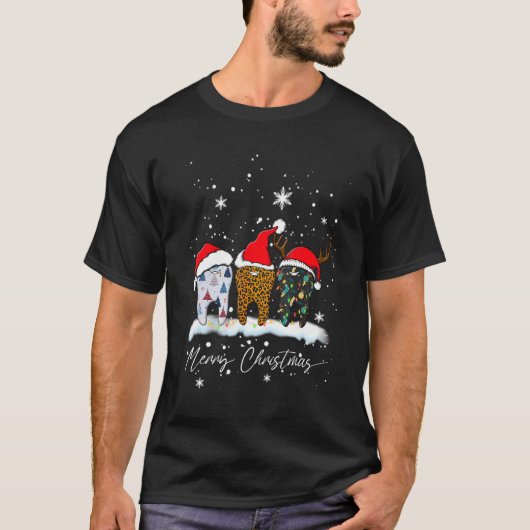 Merry Christmas Dentist Teeth Santa Hat Plaid Dent Tシャツ (正面)