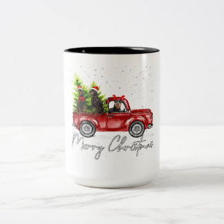 Merry Christmas Doberman Red Truck Xmas ツートーンマグカップ