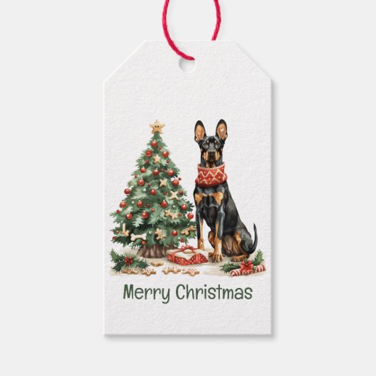 Merry Christmas Dobermann Dogs ギフトタグ (正面)