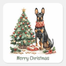 Merry Christmas Dobermann Dogs スクエアシール