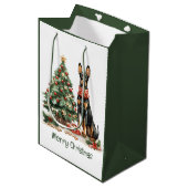 Merry Christmas Dobermann Dogs ミディアムペーパーバッグ (正面アングル)