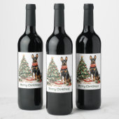 Merry Christmas Dobermann Dogs ワインラベル (ボトル)