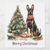 Merry Christmas Dobermann Dogs ワインラベル (シングルラベル)
