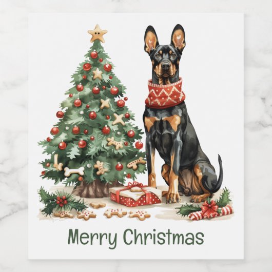 Merry Christmas Dobermann Dogs ワインラベル (シングルラベル)