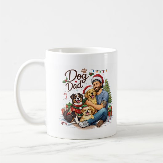 Merry Christmas Dog Dad Mug – Funny Holiday Gift f コーヒーマグカップ (左)