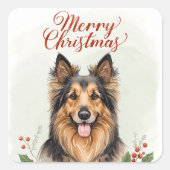 Merry Christmas Dog Festive Holiday Cute Sticker スクエアシール (正面)