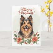 Merry Christmas Dog Festive Holiday Greeting Card カード (黄色い花)