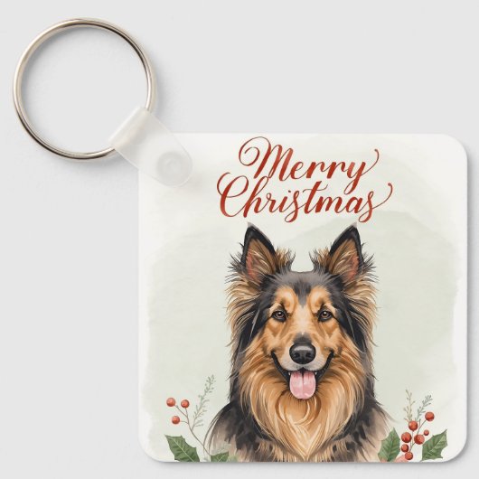 Merry Christmas Dog Festive Holiday Keychain Charm キーホルダー (正面)