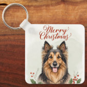 Merry Christmas Dog Festive Holiday Keychain Charm キーホルダー (正面)