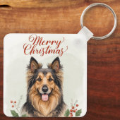 Merry Christmas Dog Festive Holiday Keychain Charm キーホルダー (裏面)