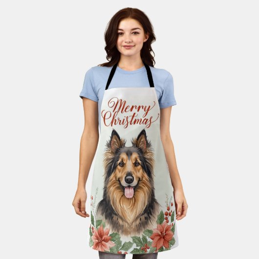Merry Christmas Dog Festive Holiday Kitchen Apron エプロン (着用した状態)