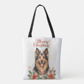 Merry Christmas Dog Festive Holiday Shopping トートバッグ (裏面)