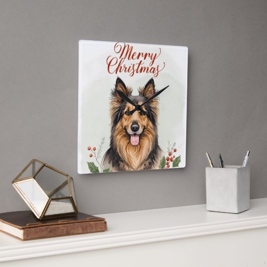 Merry Christmas Dog Festive Winter Home Wall Clock スクエア壁時計 (オフィス)