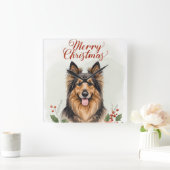 Merry Christmas Dog Festive Winter Home Wall Clock スクエア壁時計 (ホーム)