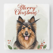 Merry Christmas Dog Festive Winter Home Wall Clock スクエア壁時計 (正面)