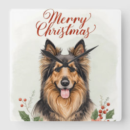 Merry Christmas Dog Festive Winter Home Wall Clock スクエア壁時計