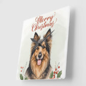 Merry Christmas Dog Festive Winter Home Wall Clock スクエア壁時計 (傾斜)
