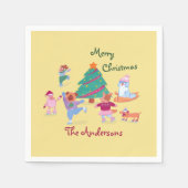 Merry Christmas Dog Ice Skating Name Pastel Yellow スタンダードカクテルナプキン (正面)