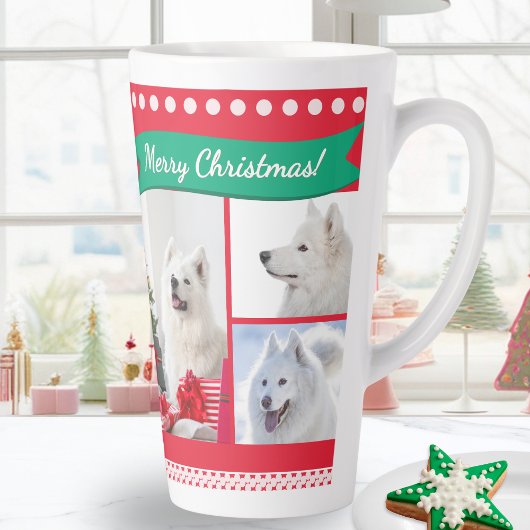 Merry Christmas Dog Mom Pet Photos Personalized カフェラテマグ
