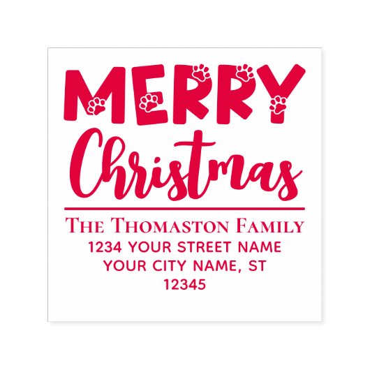 Merry Christmas, Dog Pawが#2名住所を印刷 セルフインキングスタンプ (デザイン)