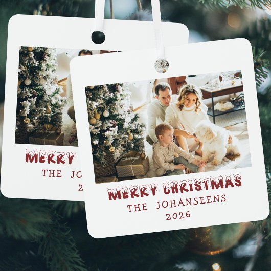 Merry Christmas Double Sided Photo Family Keepsake メタルオーナメント