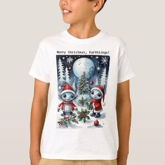 Merry Christmas Eathlings Cute Santa Aliens Tシャツ