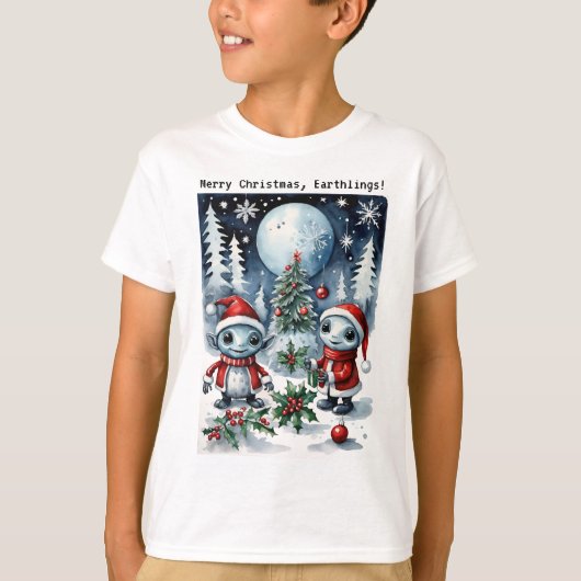 Merry Christmas Eathlings Cute Santa Aliens Tシャツ (正面)