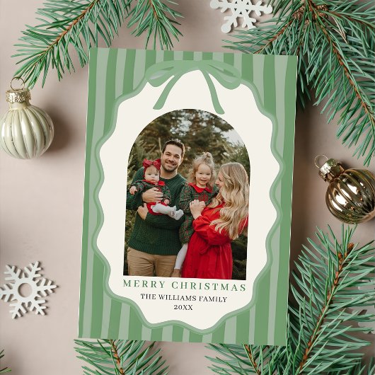 Merry Christmas Elegant Bow Photo Holiday Card シーズンカード