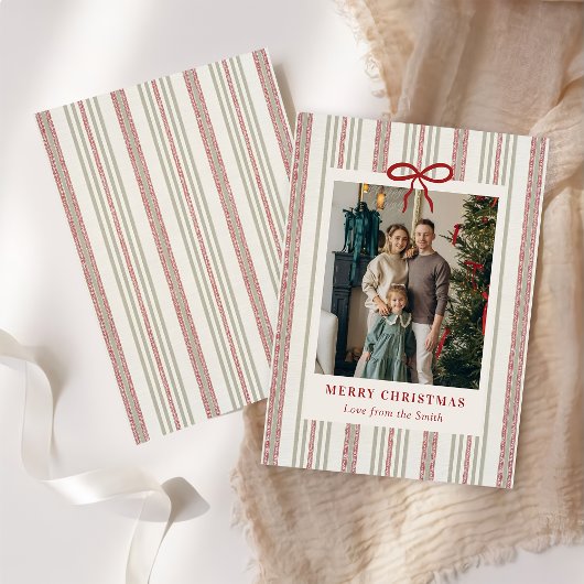 Merry Christmas Elegant Bow Photo Holiday Card シーズンカード