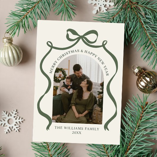 Merry Christmas Elegant Bow Photo Holiday Card シーズンカード
