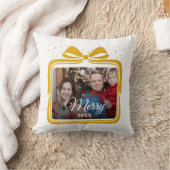  Merry Christmas Elegant Bow Present Photo Collage クッション (ブランケット)