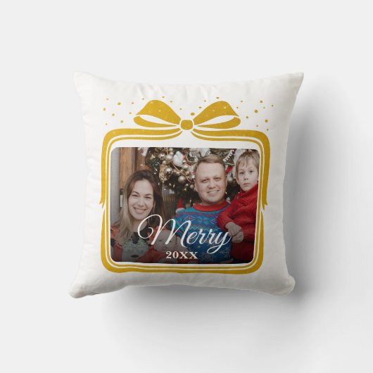  Merry Christmas Elegant Bow Present Photo Collage クッション (裏面)