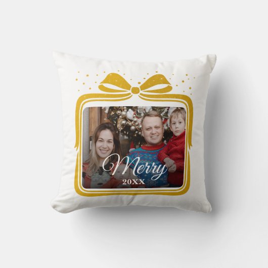  Merry Christmas Elegant Bow Present Photo Collage クッション (正面)
