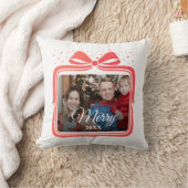 Merry Christmas Elegant Bow Present Photo Collage クッション (ブランケット)