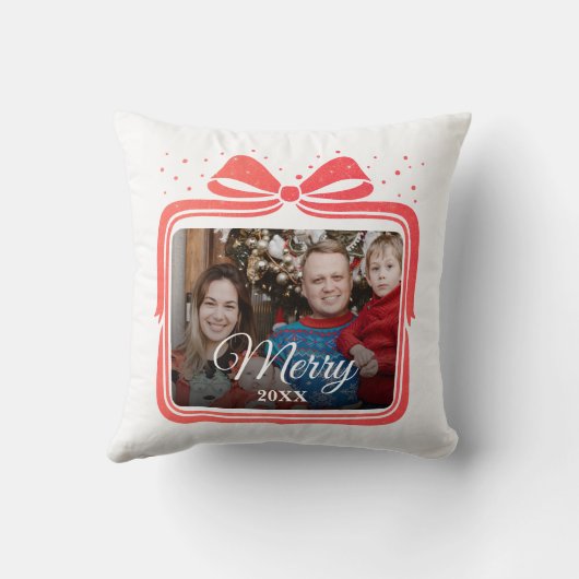 Merry Christmas Elegant Bow Present Photo Collage クッション (裏面)