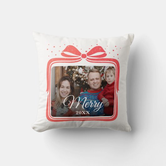  Merry Christmas Elegant Bow Present Photo Collage クッション (正面)