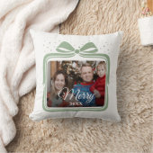  Merry Christmas Elegant Bow Present Photo Collage クッション (ブランケット)