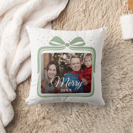  Merry Christmas Elegant Bow Present Photo Collage クッション (ブランケット)