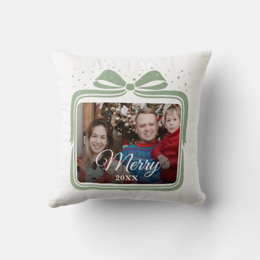 Merry Christmas Elegant Bow Present Photo Collage クッション (裏面)
