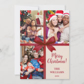 Merry Christmas Elegant Bow Present Photo Collage シーズンカード (正面)