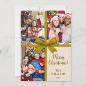 Merry Christmas Elegant Bow Present Photo Collage  シーズンカード (正面)