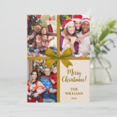 Merry Christmas Elegant Bow Present Photo Collage  シーズンカード (スタンド正面)