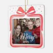  Merry Christmas Elegant Bow Present Photo Collage セラミックオーナメント (左)
