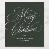 Merry Christmas elegant hunter green holiday ワインラベル (シングルラベル)