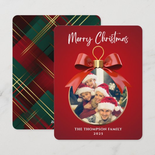 Merry Christmas Elegant One Photo ornament frame シーズンカード (正面/裏面)