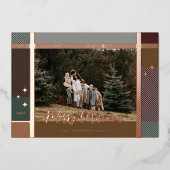 Merry Christmas Elegant Plaid Pattern Photo Frame 箔シーズンカード (正面)